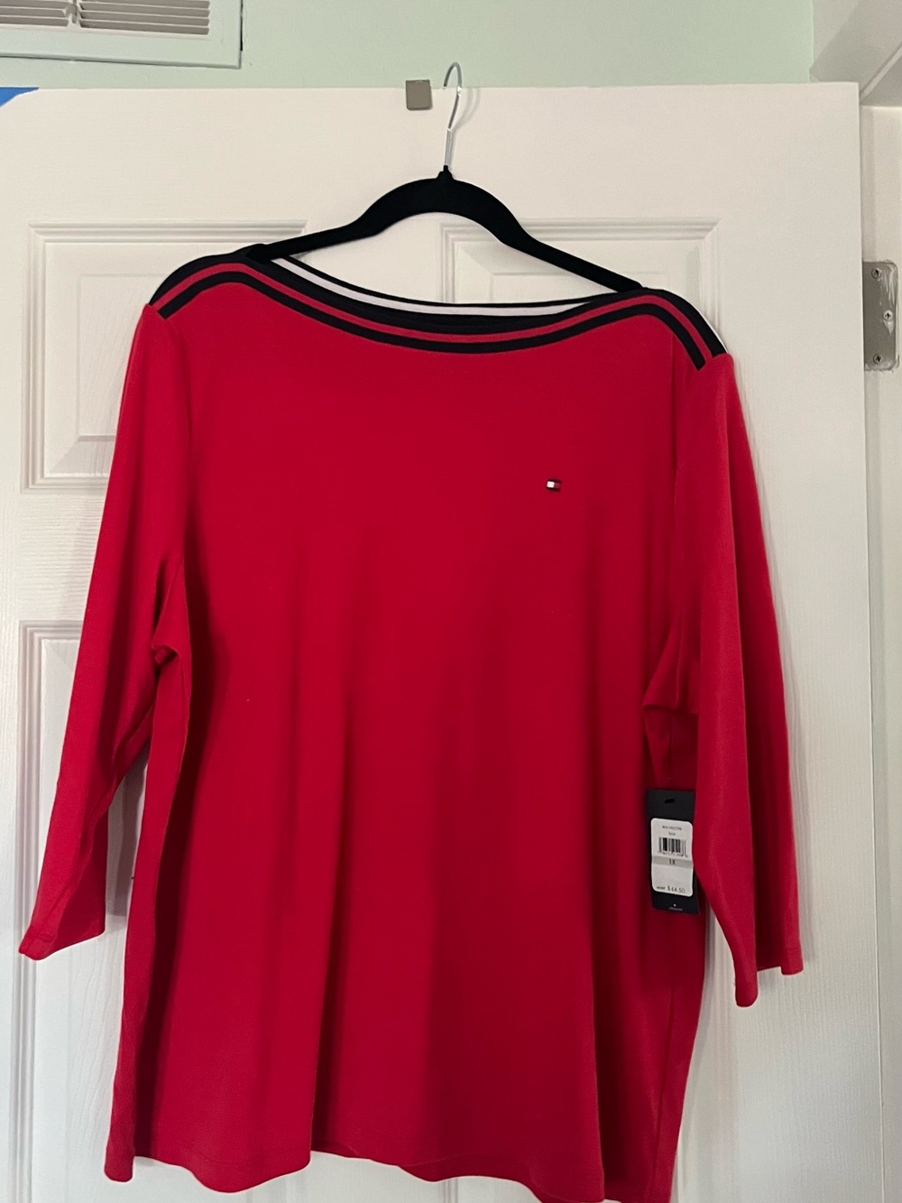 Tommy Hilfiger Bright Red Boatneck Tunic with Black Trim